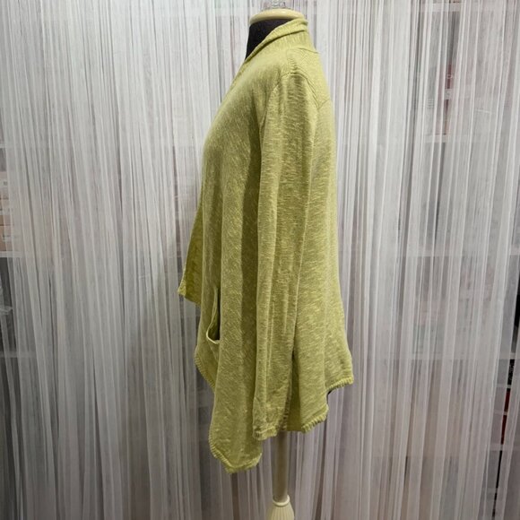 Eileen Fisher Open Front Cardigan Size XS Linen Blend Slub Knit Chartreuse - Picture 5 of 11